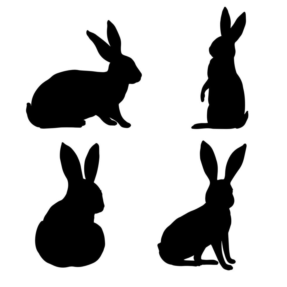 Rabbit Silhouette illustration. Hand drawn hare, bunny. Linear Drawing of animal for design in cartoon style. Outline Sketch of mammal for icon, logo. Black etching of character design element. vector