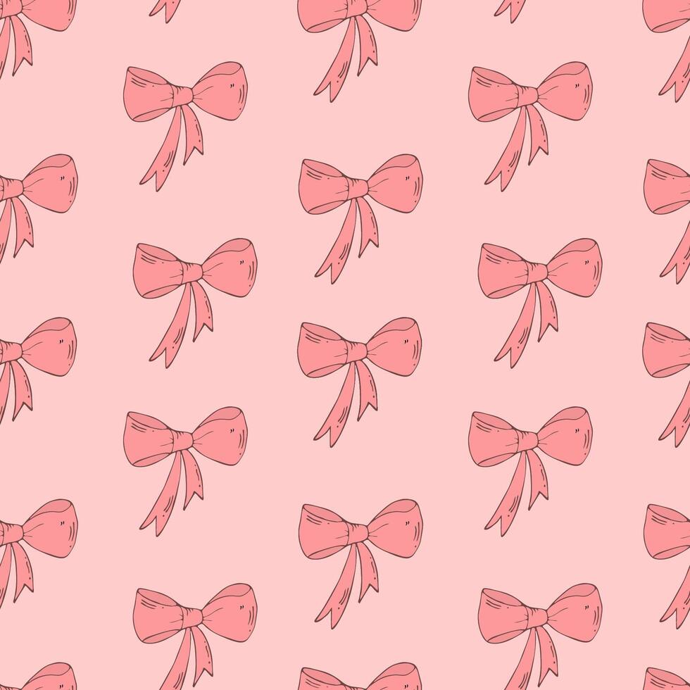 Seamless pattern with a pink hand-drawn bow on a pink background. vector
