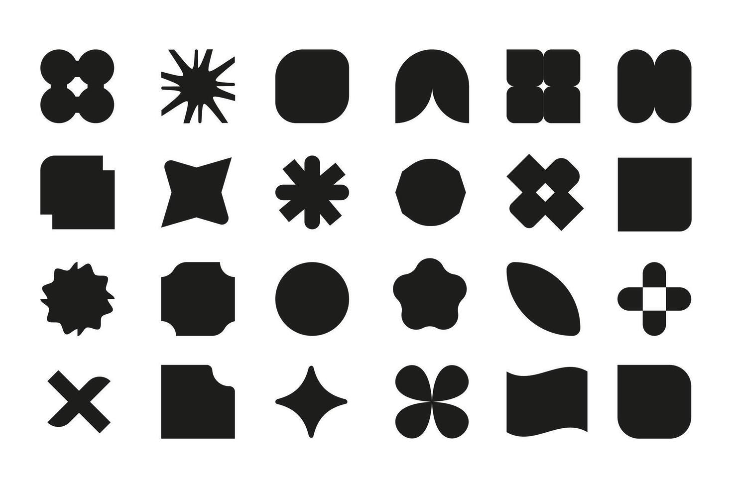 Abstract silhouettes of geometric figures and icons. Brutal modern design in black. Primitive elements. Swiss design aesthetics. vector