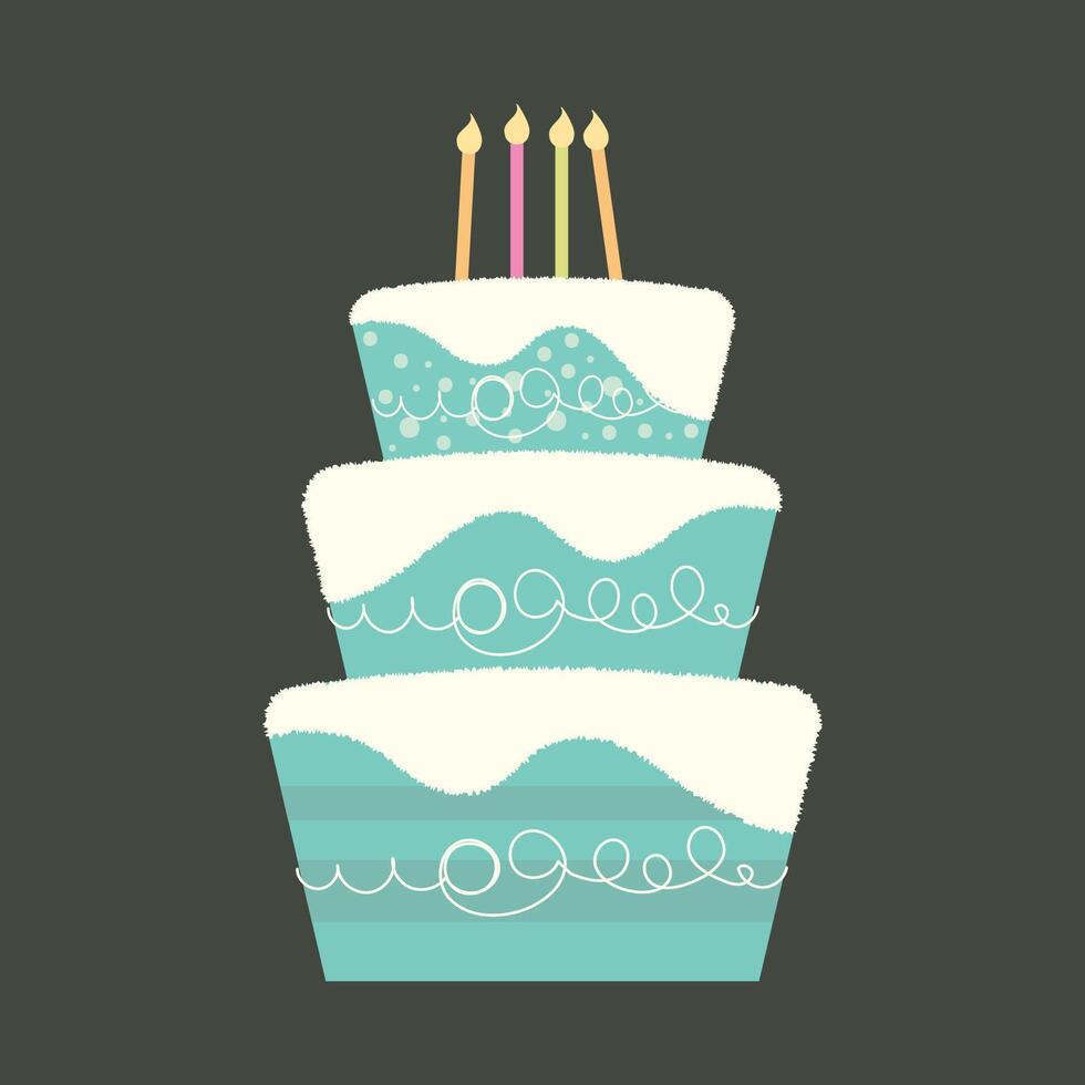 Festive cake with candles. Element for birthday, wedding, anniversary.Illustration of baking in a minimalistic style. vector