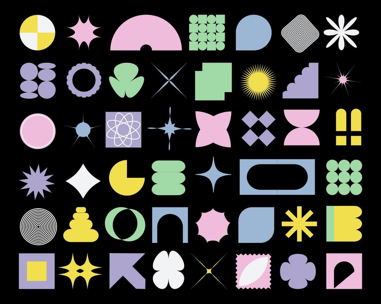 Abstract aesthetic geometric shapes y2k. Colored elements on isolated background. vector