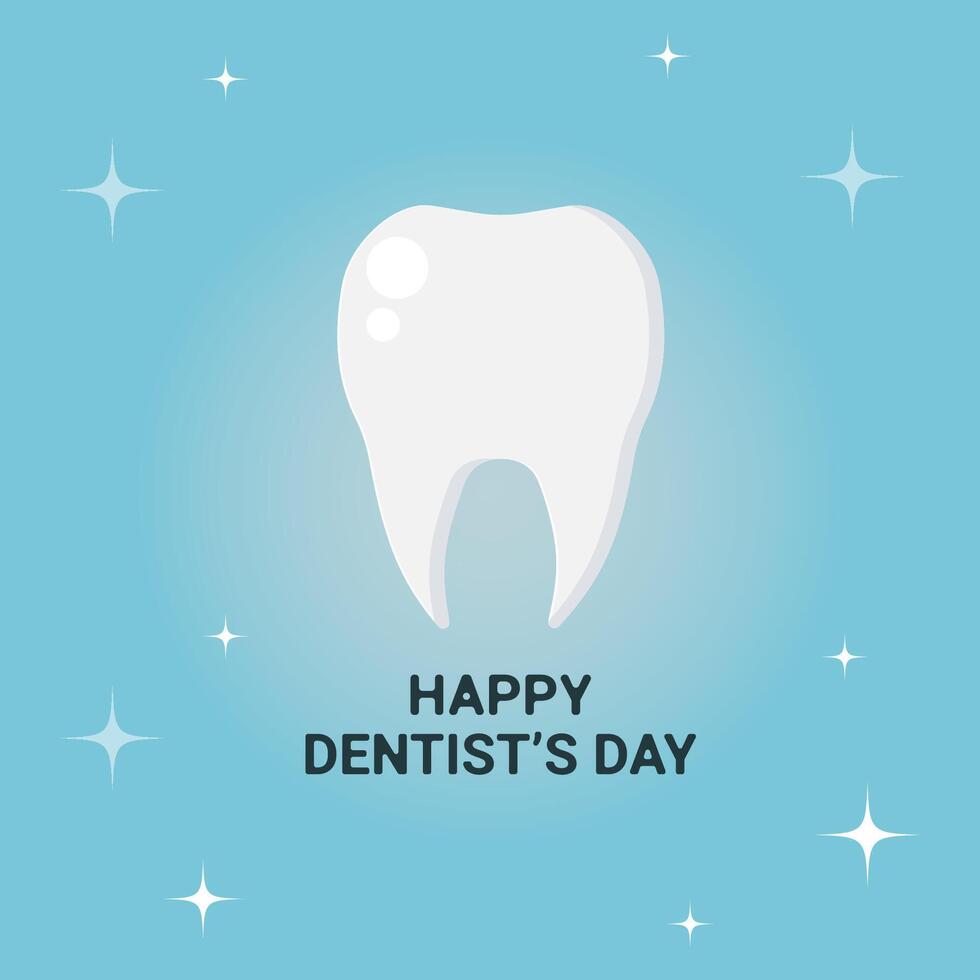 Happy Dentist Day. Banner with white tooth on blue background. vector