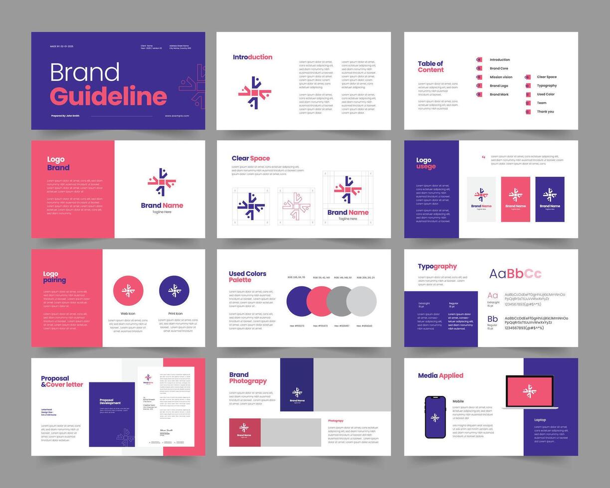 brand guidelines presentation, brand guideline, brand overview template vector