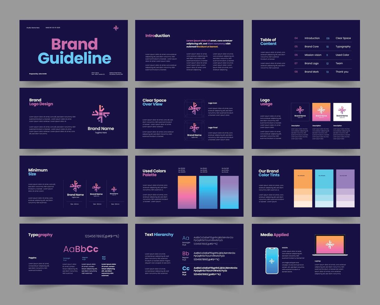brand guideline presentation, brand guideline, brand guidelines design vector