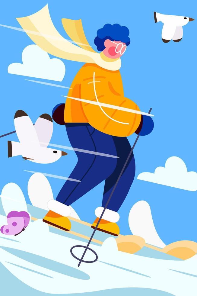 Winter sports boy skiing minimal illustration vector
