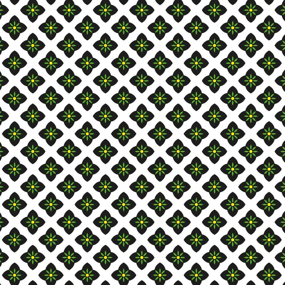 A black and white pattern with green flowers on white background vector