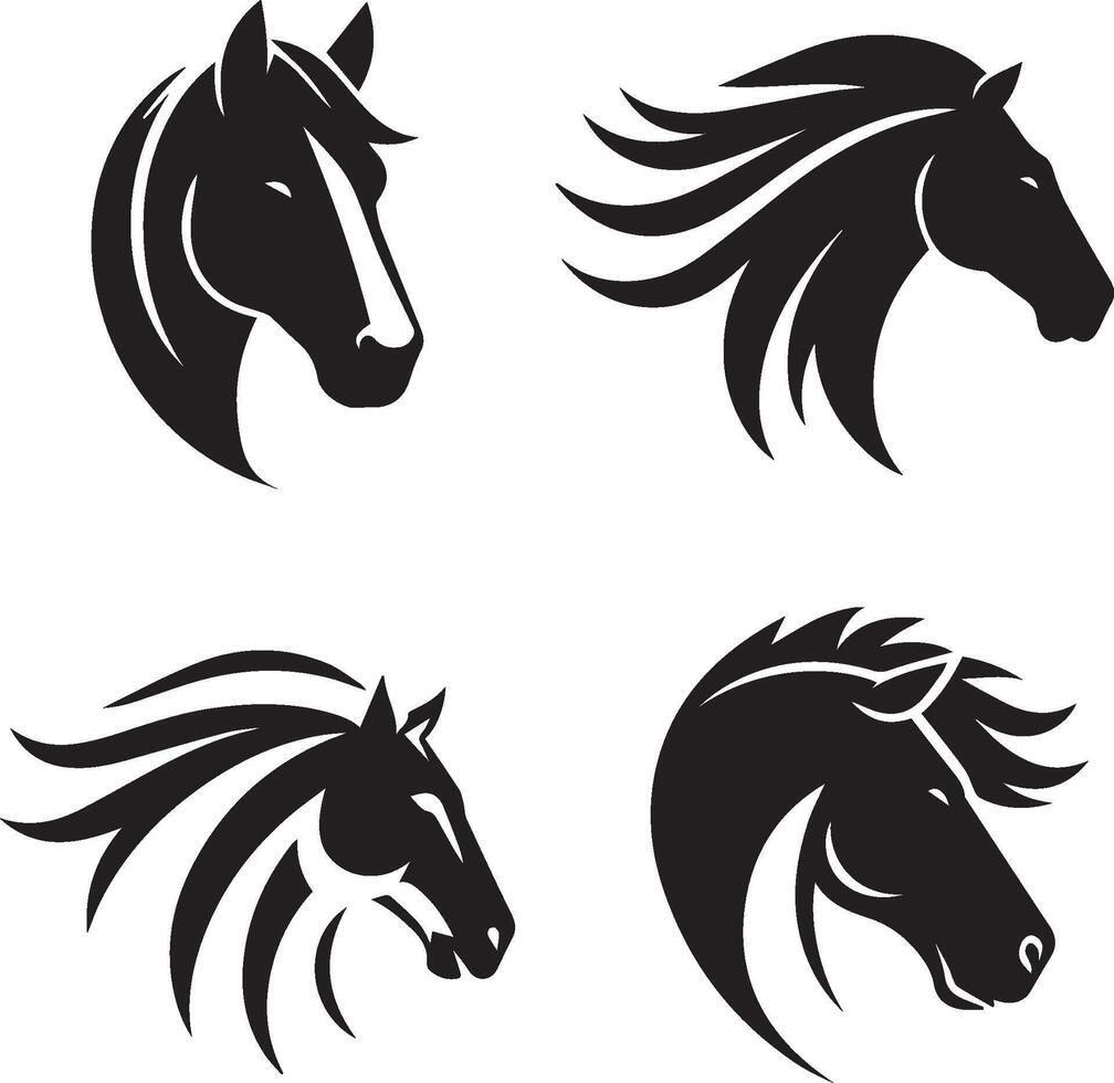 Minimal horse black soild silhouette design bundle, logo icon clipart style vector