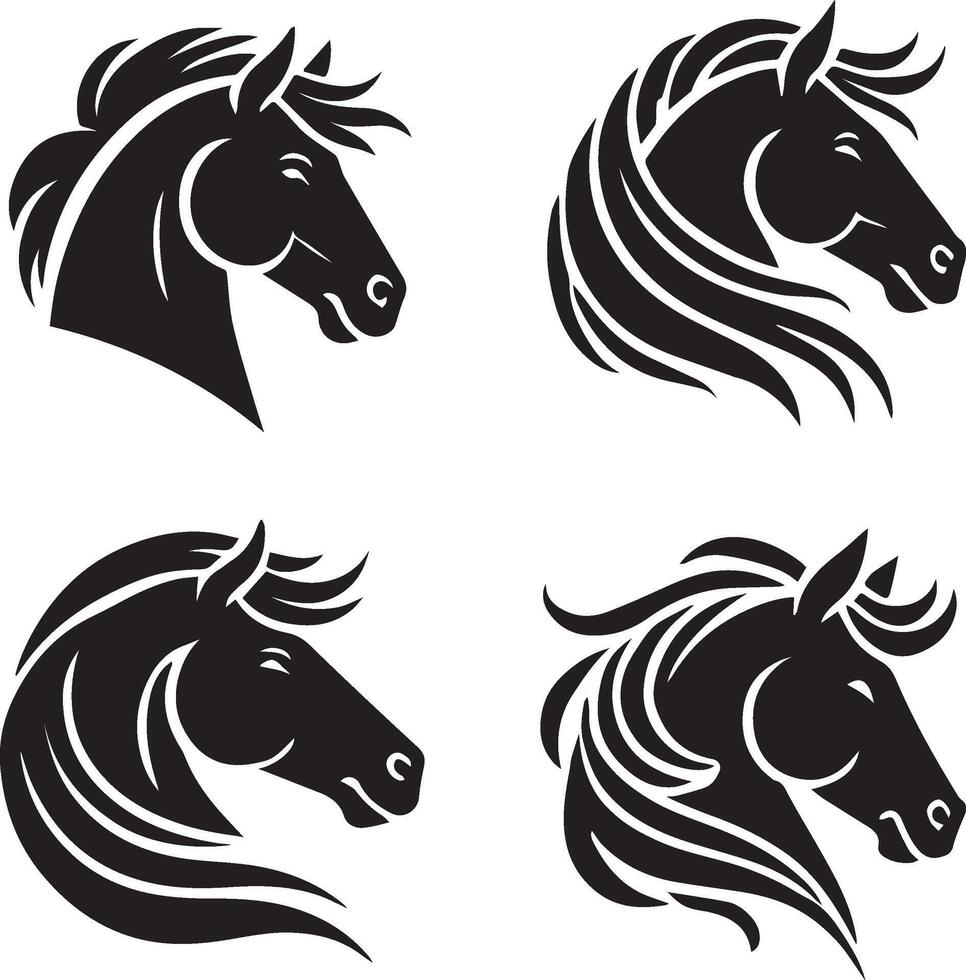 Horse head black soild silhouette design bundle set, clipart logo icon style vector