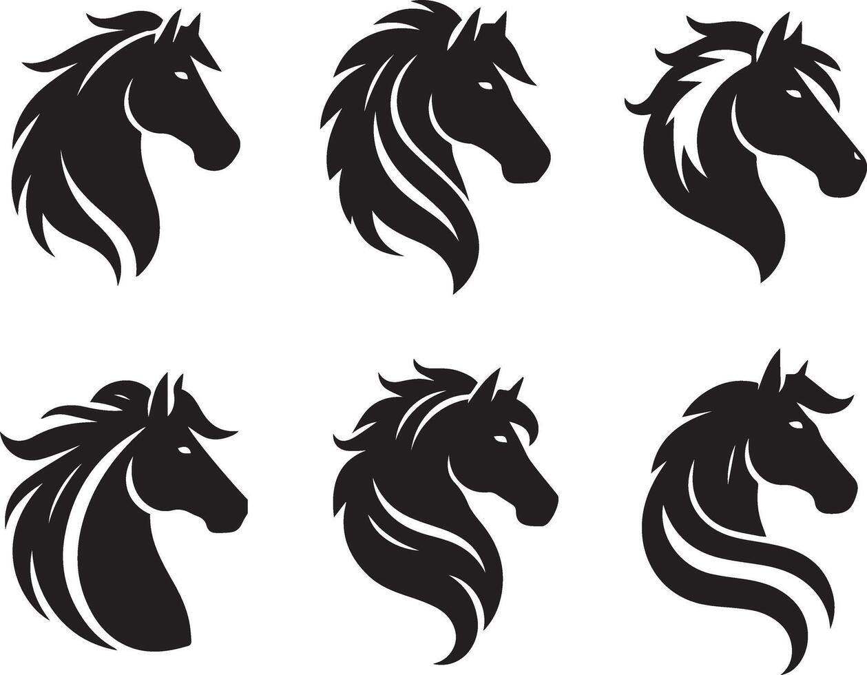 Horse black soild sihlouette design bundle, isolated clipart logo icon collection, minimal clean vector