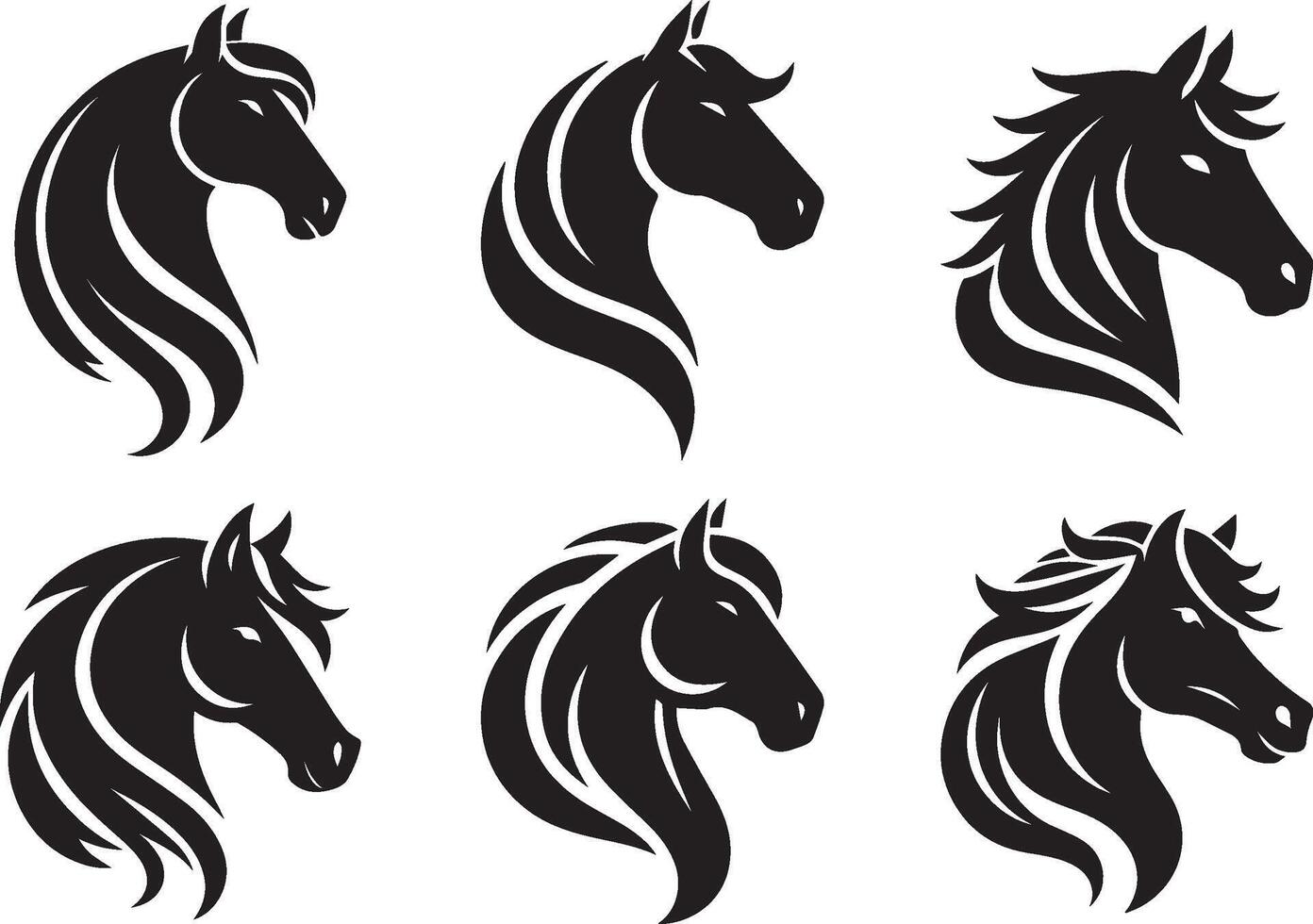 Horse black silhoutte logo icon bundle, clean minimal animal clipart collection vector