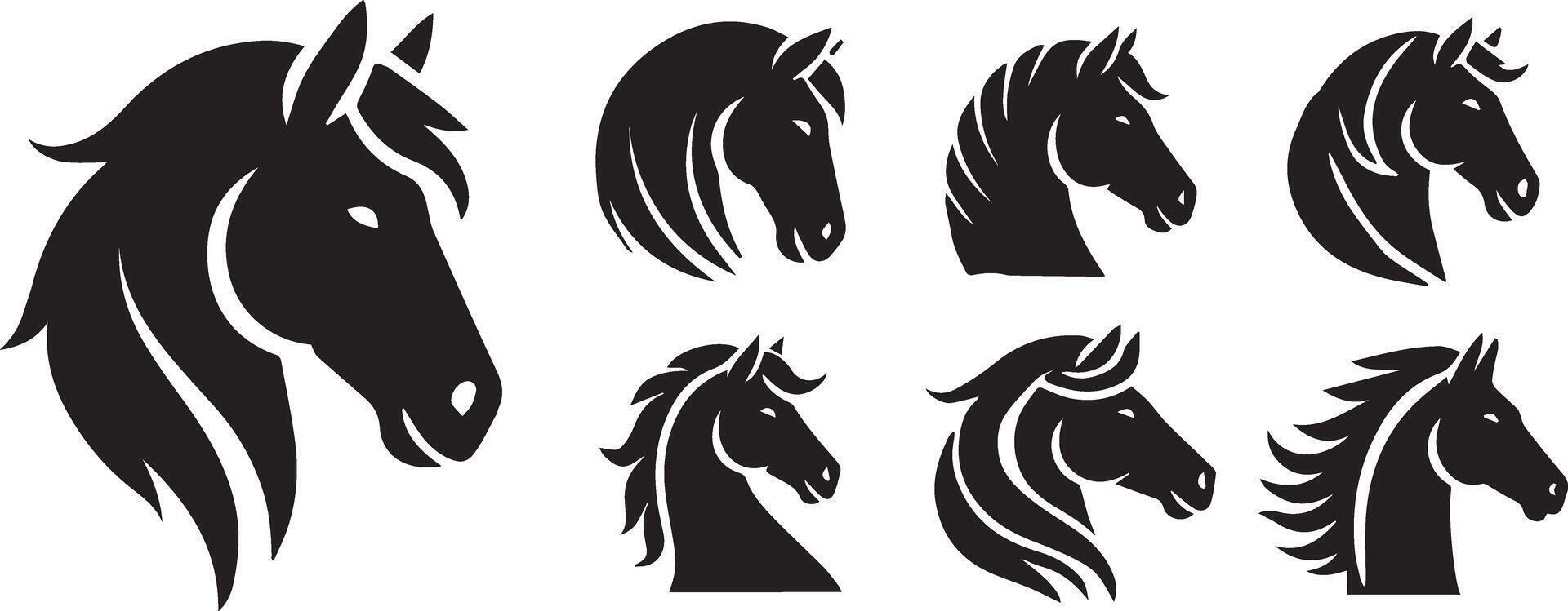 Horse head silhouette clipart bundle design, isolated logo icon set vector