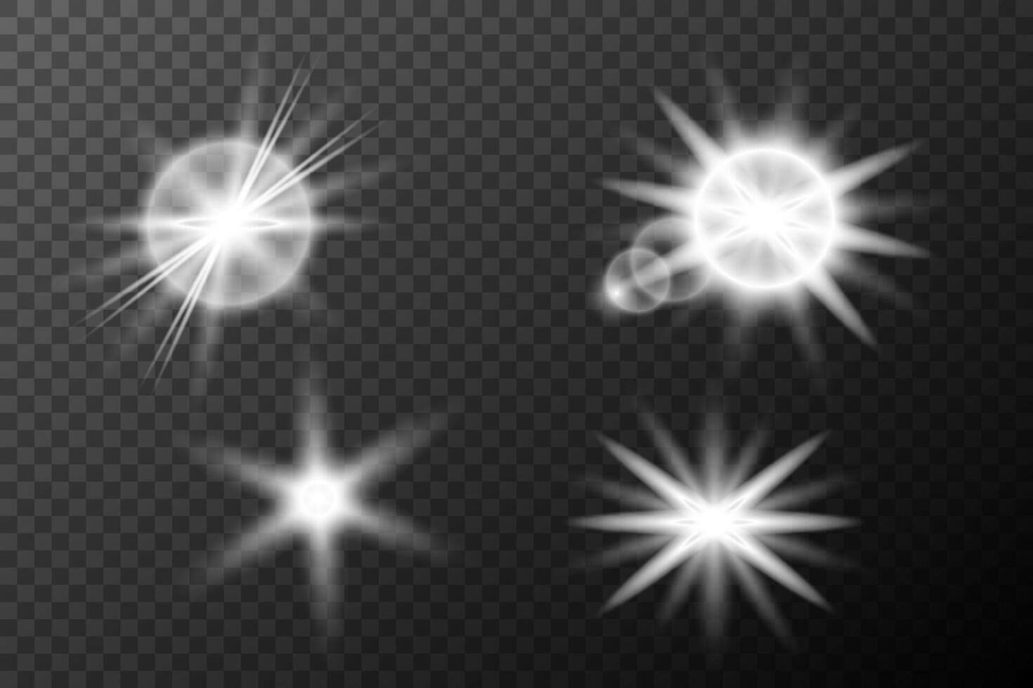 a set of four white light effects on background vector