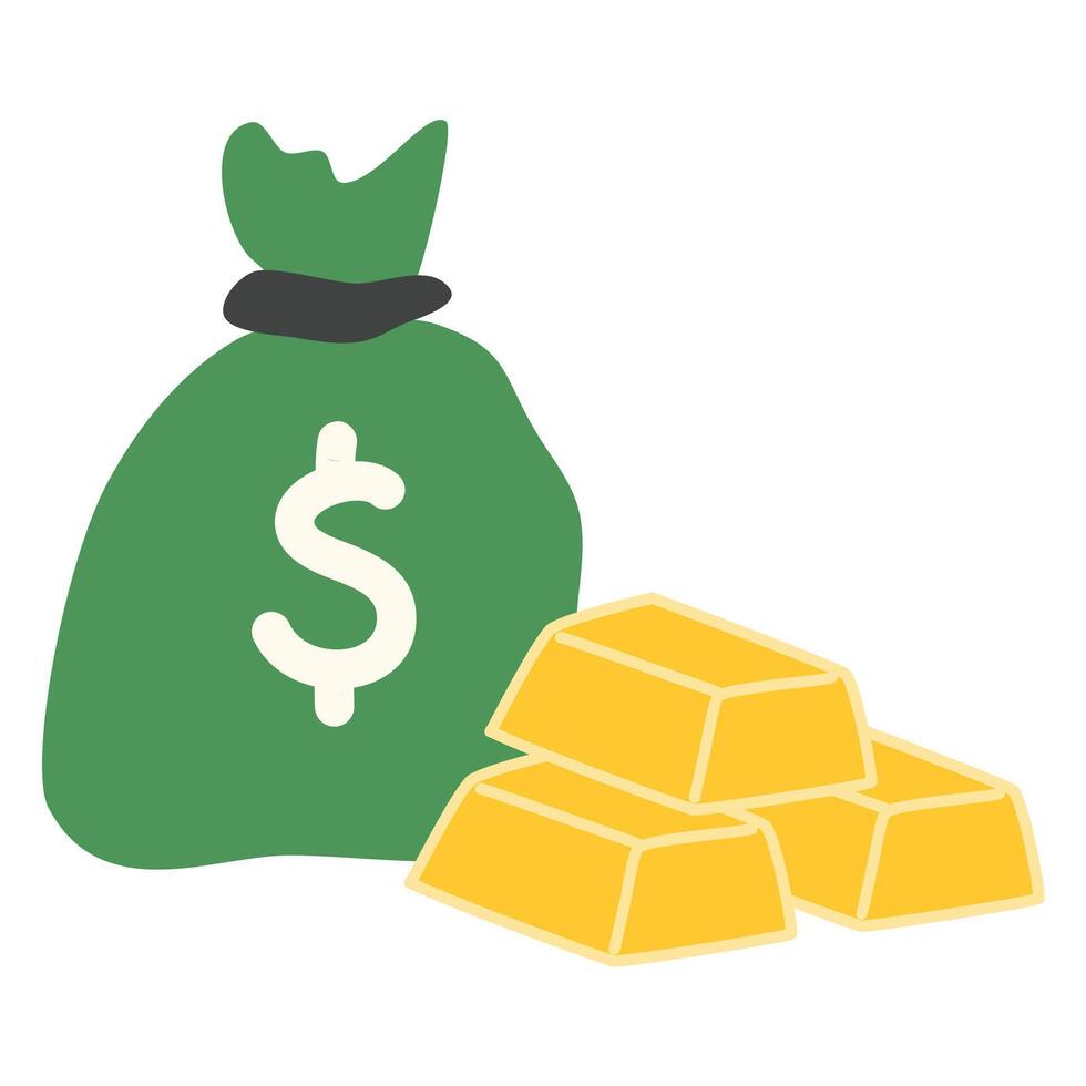 A bag of gold coins and a gold bar vector