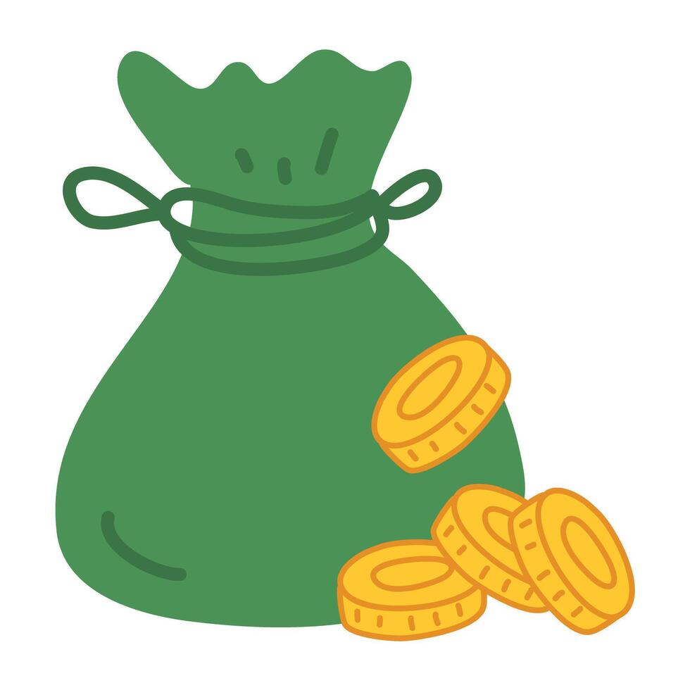 Pile of money and a bag of coins vector