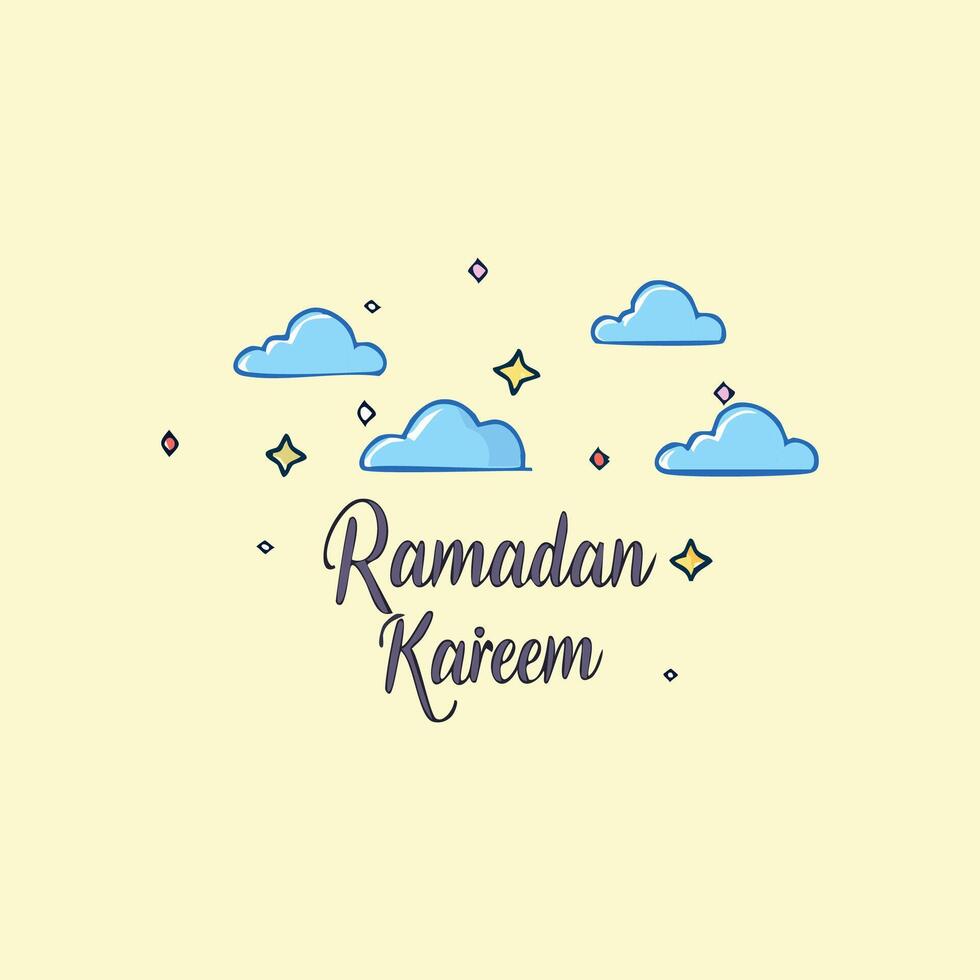 Happy Ramadan Kareem, cloud, star outline with color. vector
