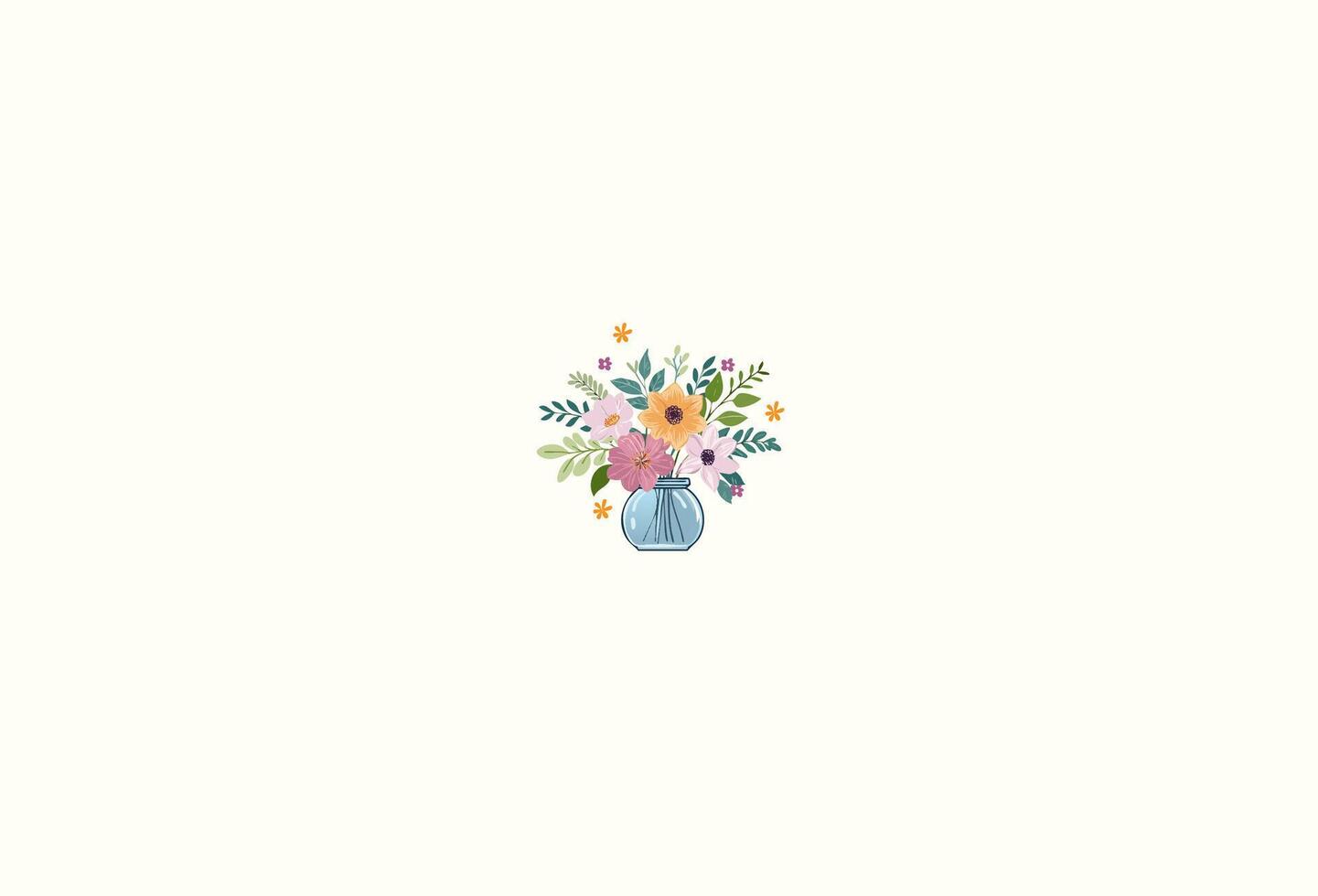 Hand drawn flowers in vase isolated in cream background vector