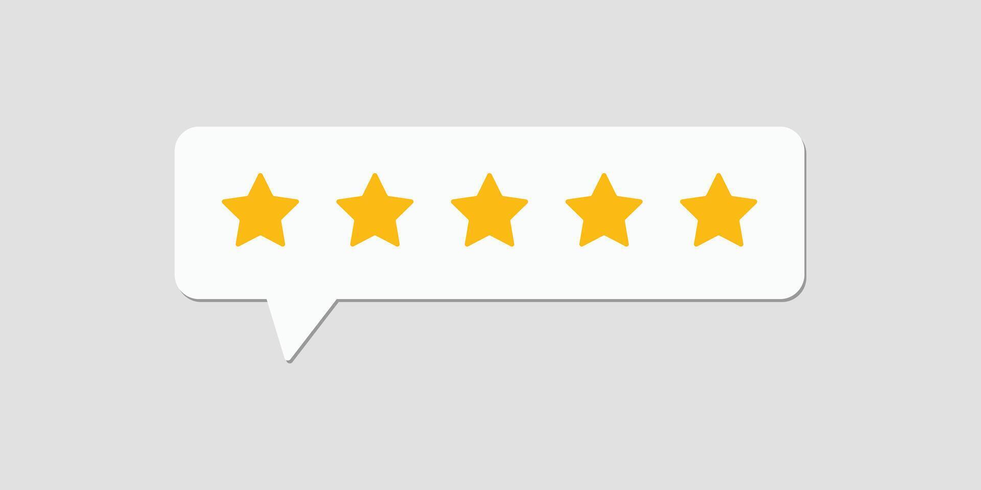 Five star rating. Five star rating displayed in a speech bubble. Feedback, Review and rate us concept. vector