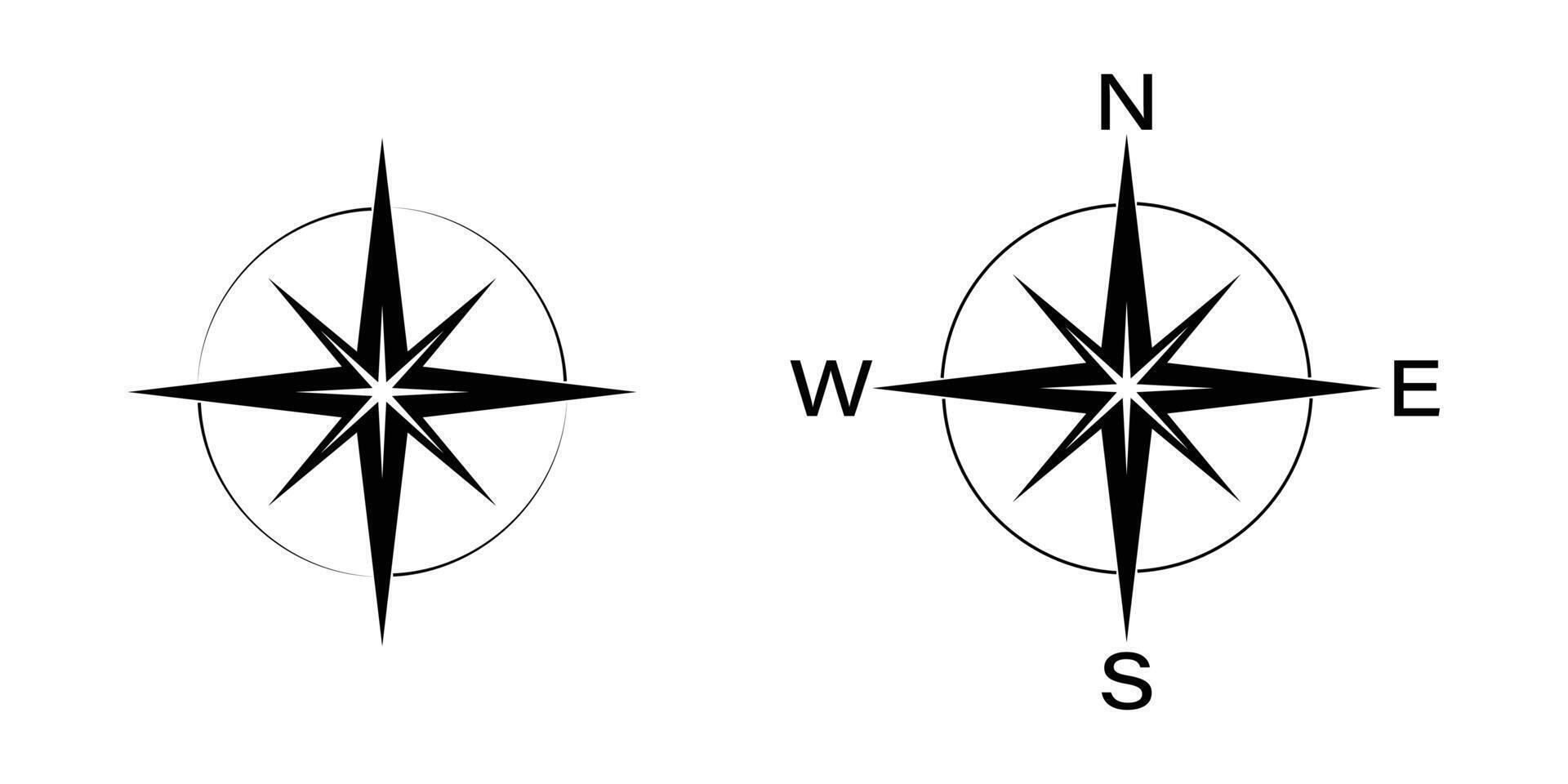 Simple Black and White Compass Rose Design. Flat Compass Direction illustration. vector