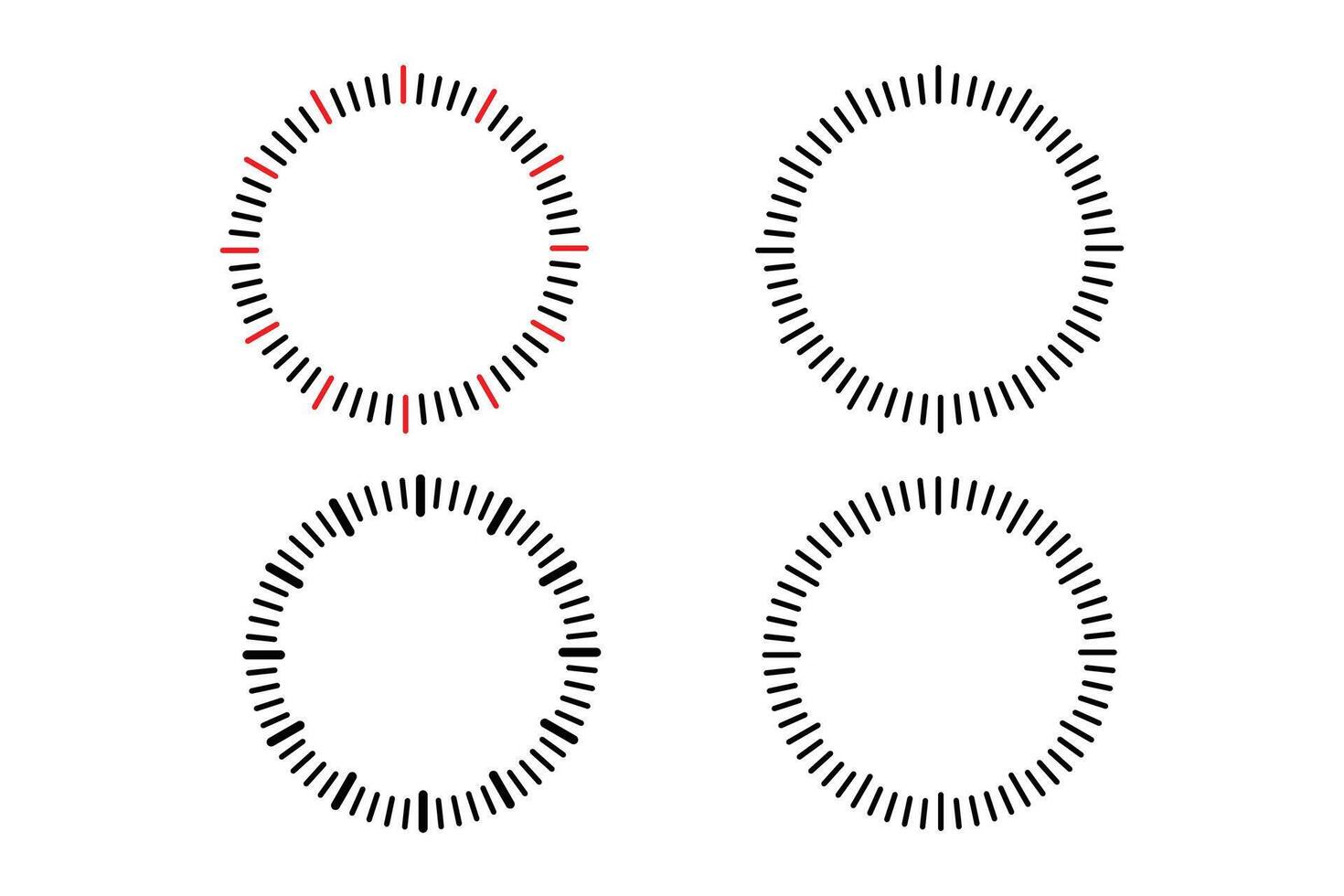 Circular frame with radiating lines mechanical clock face divided into seconds and minutes. vector