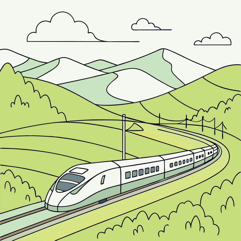 High speed trains pass through desert areas. vector