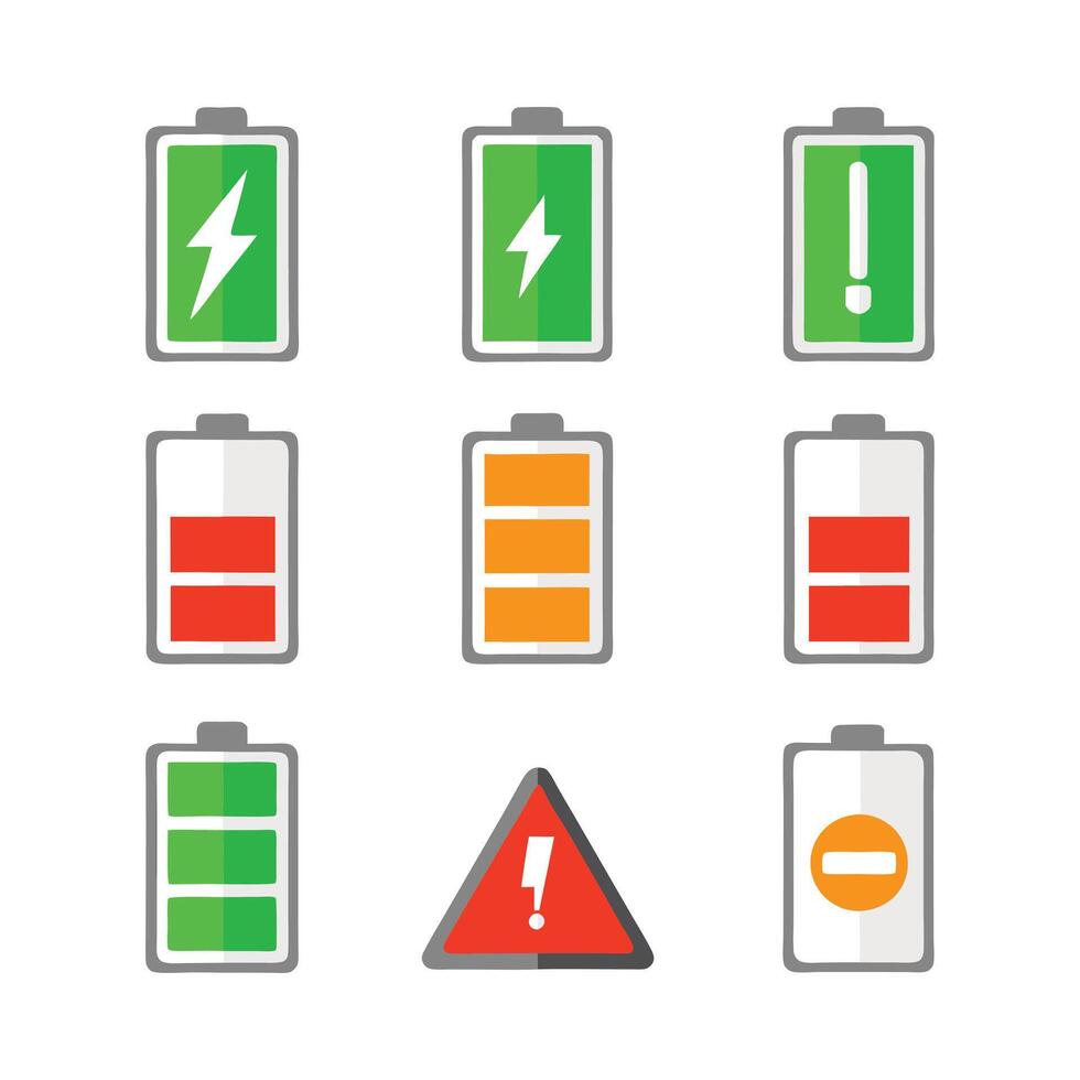 Battery Icons Flat Design Colorful Charging Icon. vector