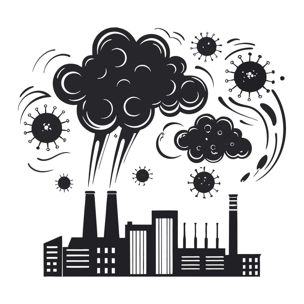 Industrial Pollution and Virus Particles Factory Icon. vector
