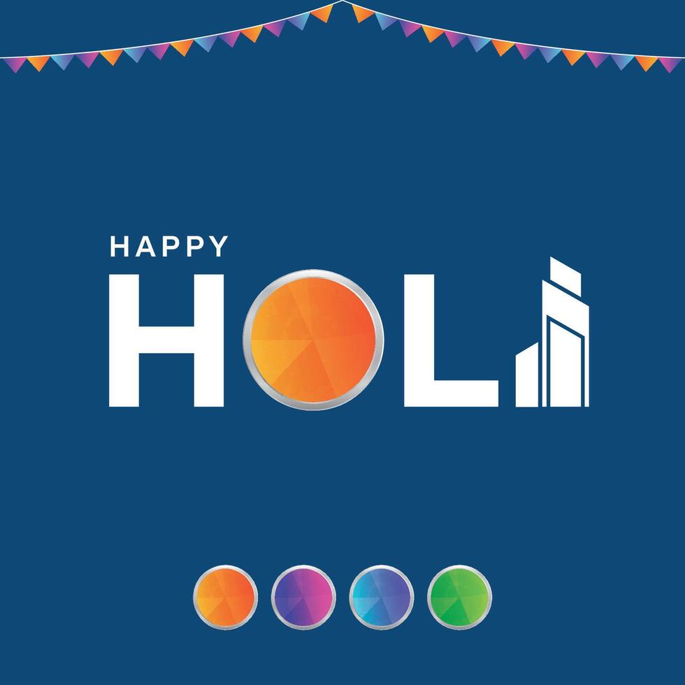 Happy Holi with Building Blue background vector
