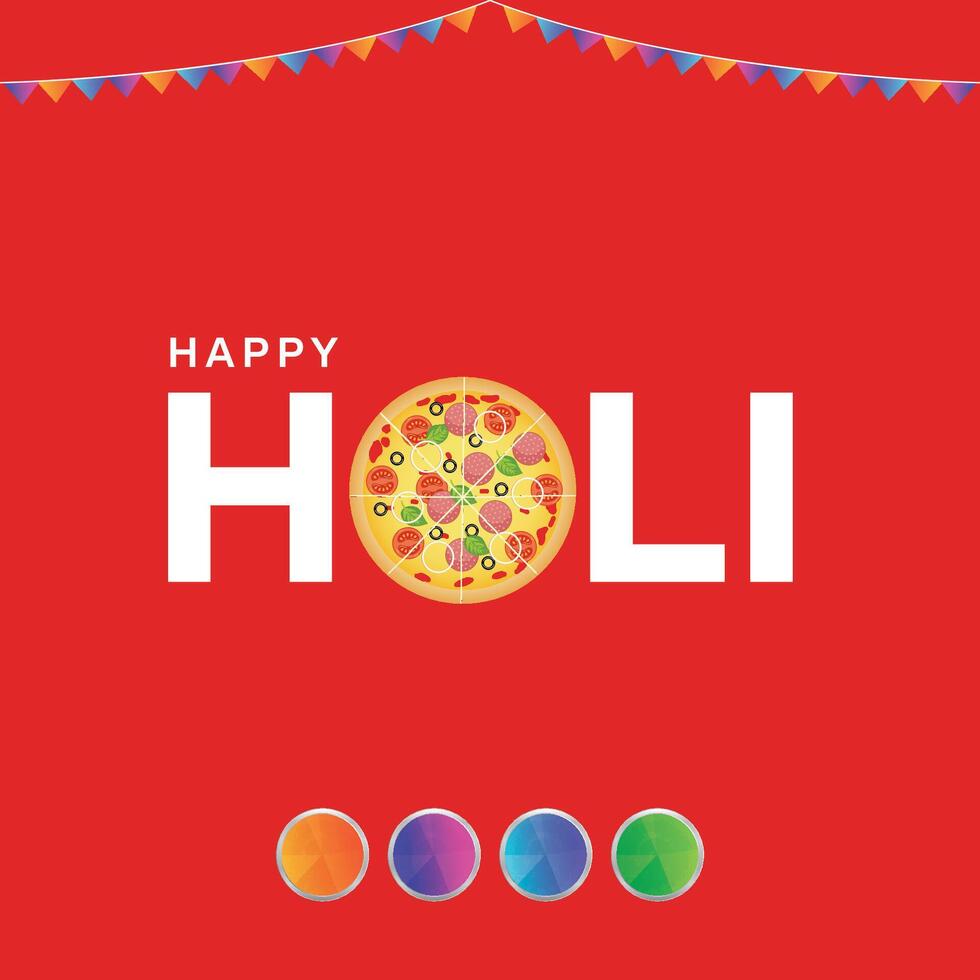 Happy Holi with Pizza Red Background vector