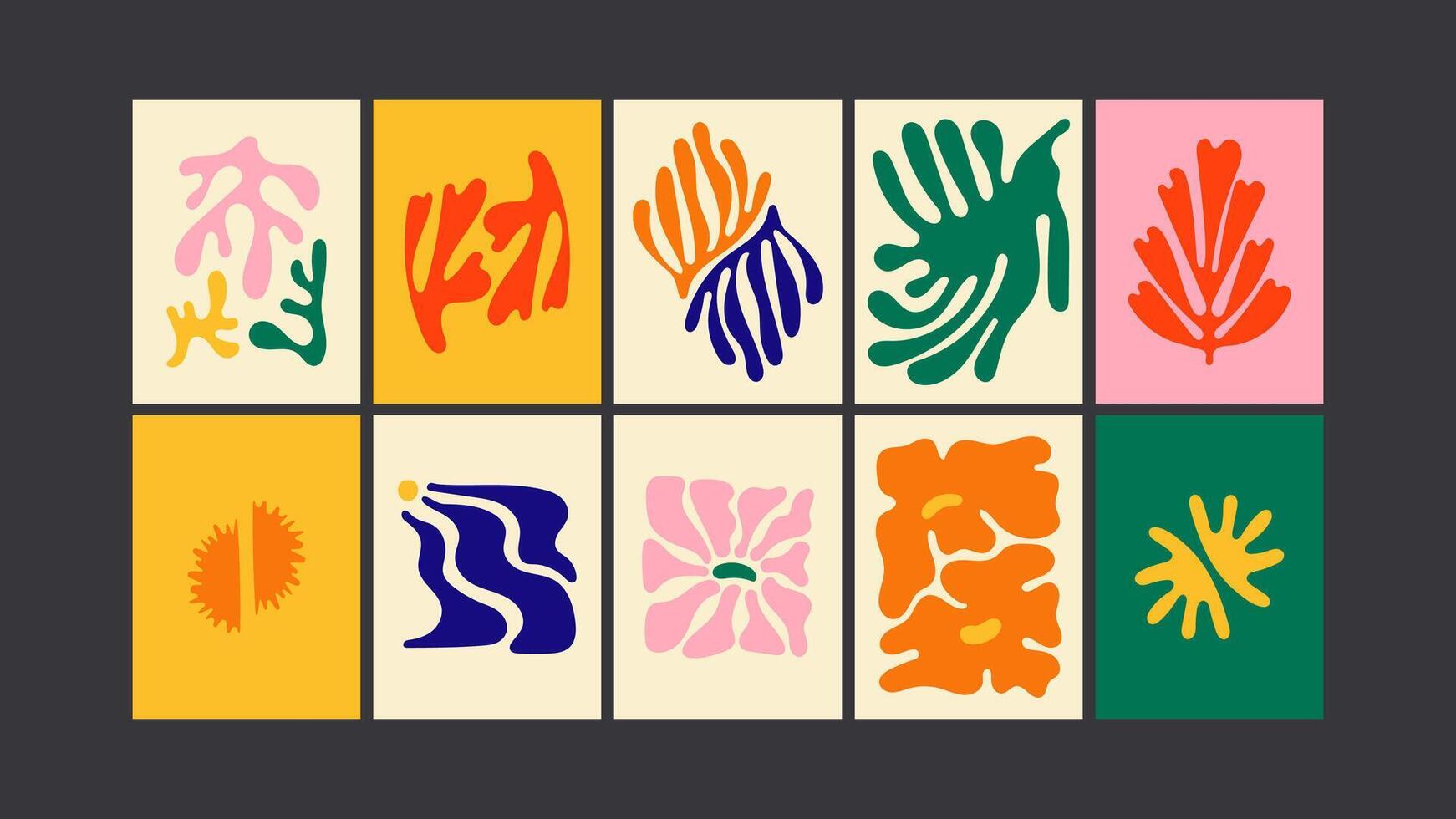 Groovy 90s retro- Psychedelic cartoon posters. Funky waves, abstract florals, trippy leaves, bright patterns vector