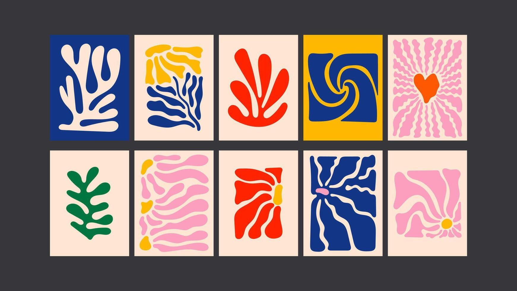Psychedelic retro vibes- Cartoon groovy posters. Funky flowers, bright waves, abstract doodles, 90s mood vector