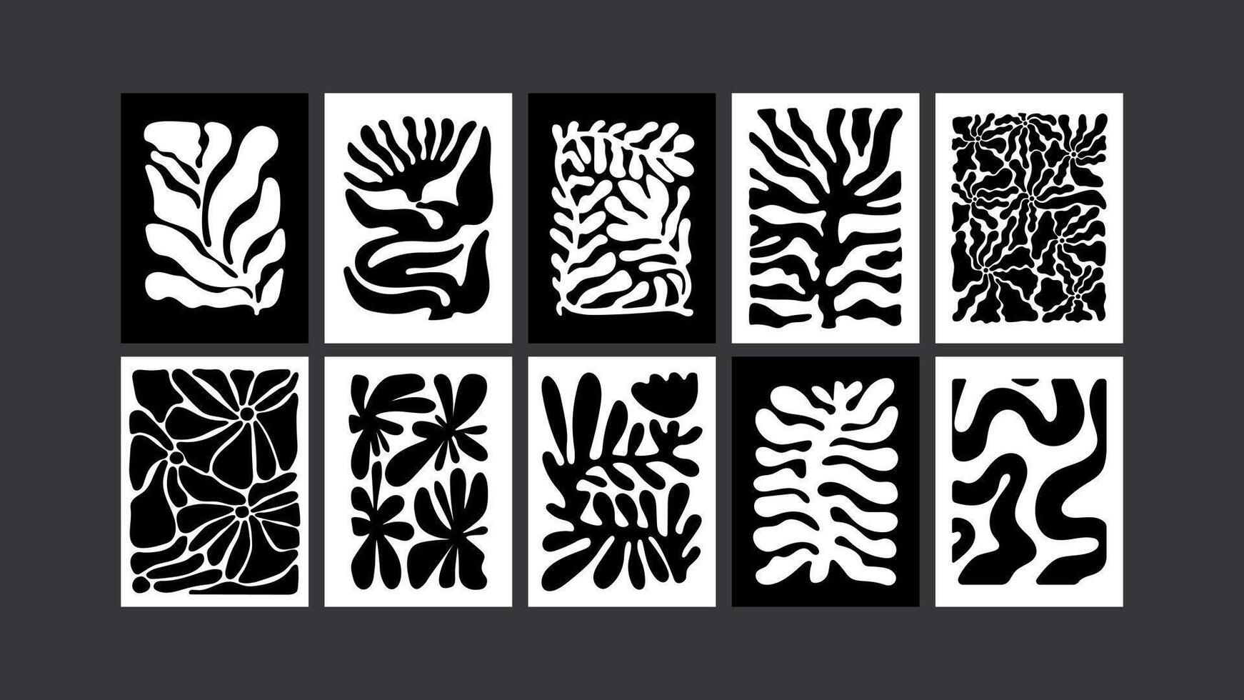 90s groovy posters- Monochrome vibes. Black and white trippy waves, abstract florals, retro doodle art vector