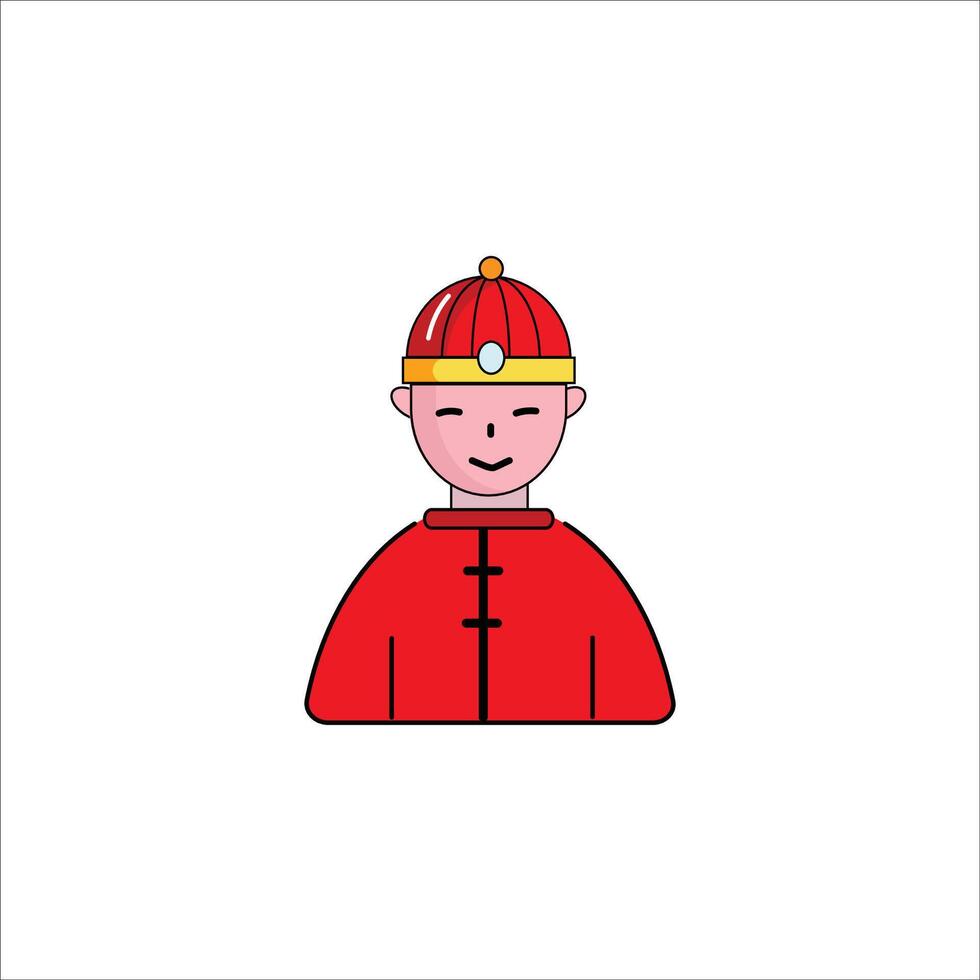 a chinese man in a red coat and hat vector