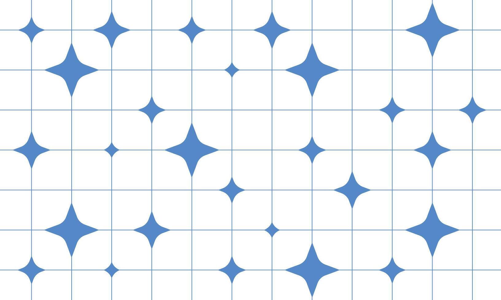 Abstract Minimalist Pattern in Memphis Aesthetic. Texture with Blue Sparkle Star Shapes and Lines Isolated on White Background. vector