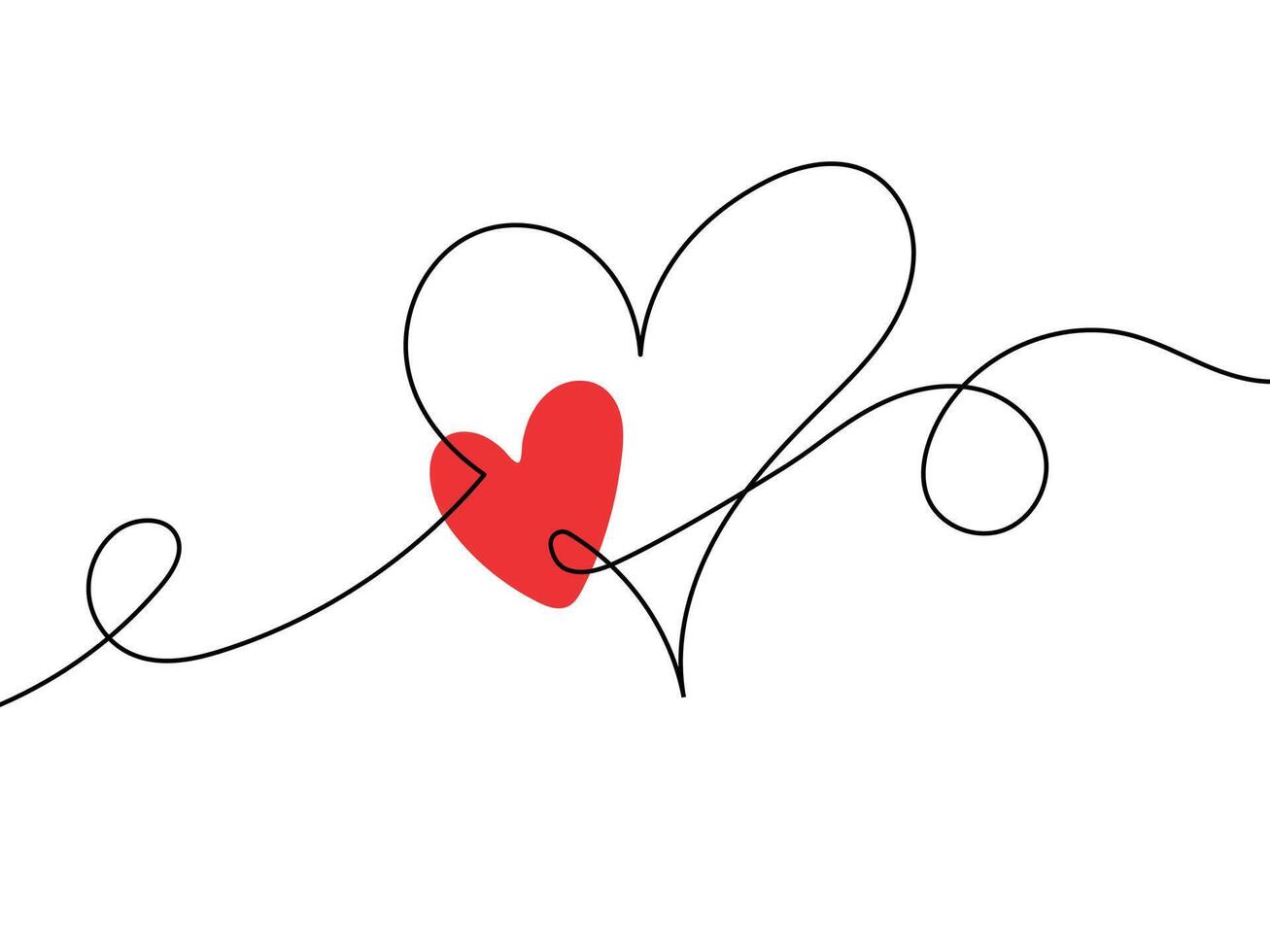 Heart. Abstract love symbol. Continuous line art drawing illustration, Heart hand drawn. Single contour heart for love design. vector