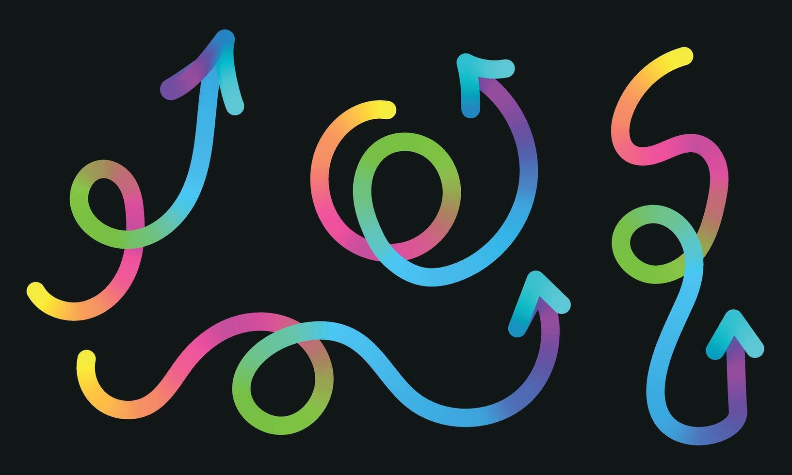 Neon Color Gradient squiggle lines arrows. Scribble stripe with wavy arrows vector