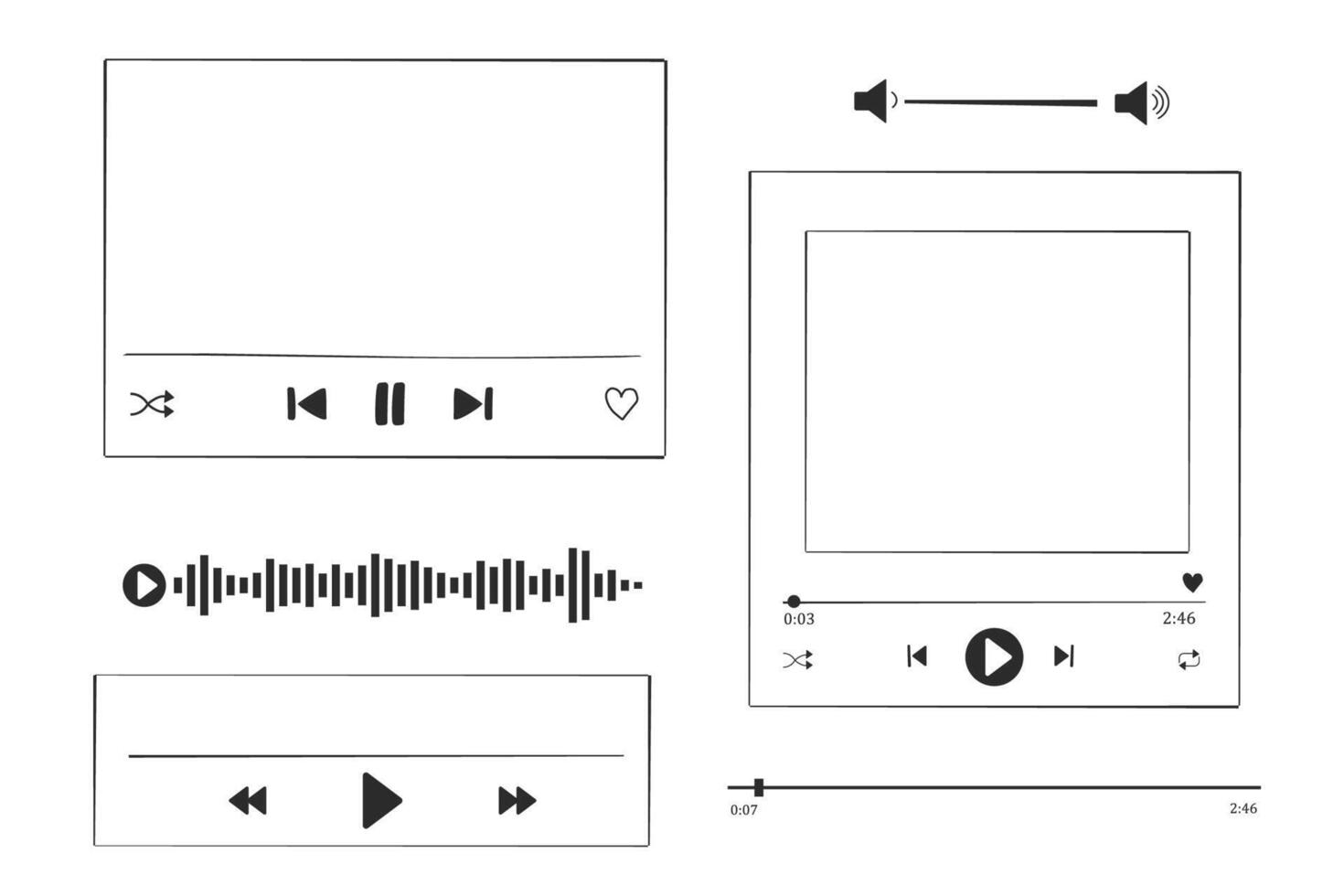 Music or play interface bar icon, voice record display. Podcast playlist, play button. Song simple equalizer, record. vector