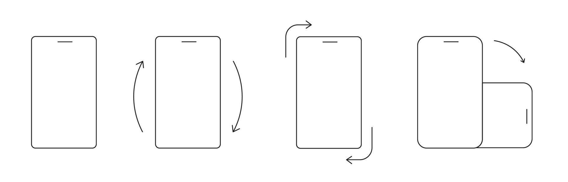 Rotate Mobile Phone icon, rotation symbol with arrows set. Turn device, screen. Ui button, web or app. Vertical or horisontal, phone screen vector