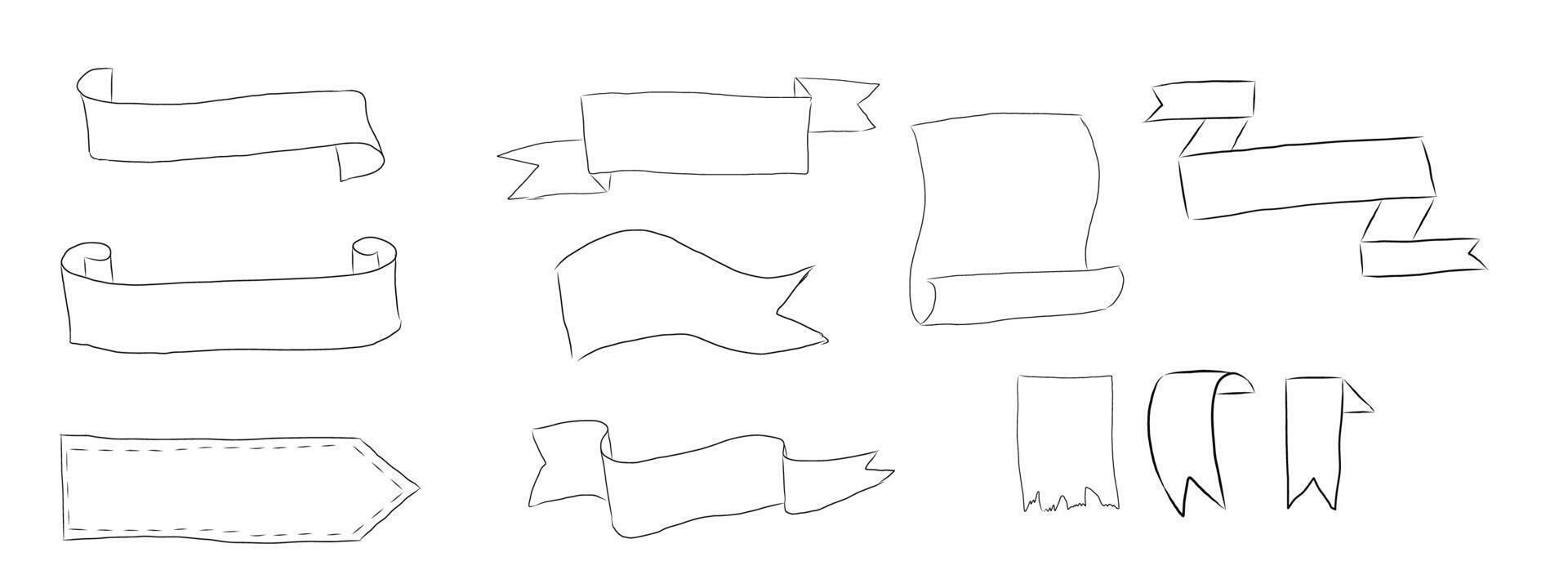 Paper scroll parchment frame, vintage note, sheet sketch doodle. Hand drawn paper roll, ribbon border for text. vector