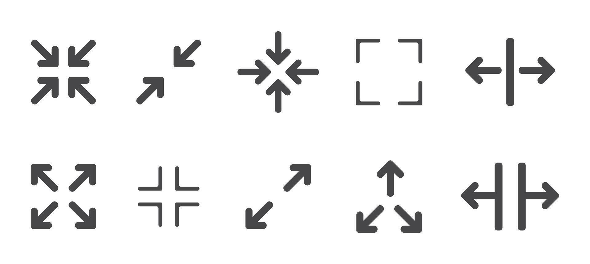 Full screen icon interface menu cursor bitton, application size control pointer. Web ui line navigation maximize or minimaze icon. App arrow. Enter or exit vector