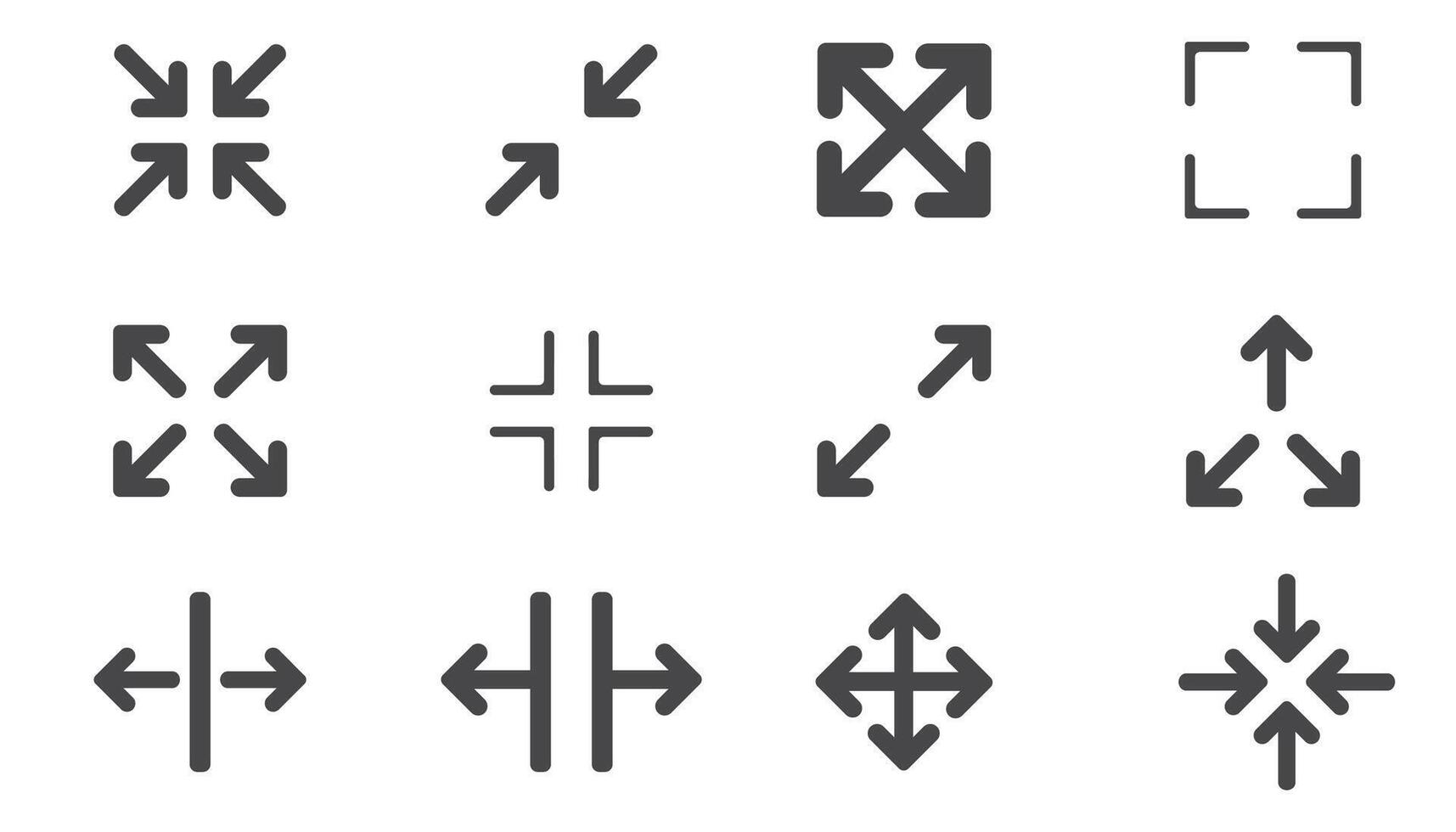 Full screen icon interface menu cursor bitton, application size control pointer. Web ui line navigation maximize or minimaze icon. App arrow. Enter or exit vector
