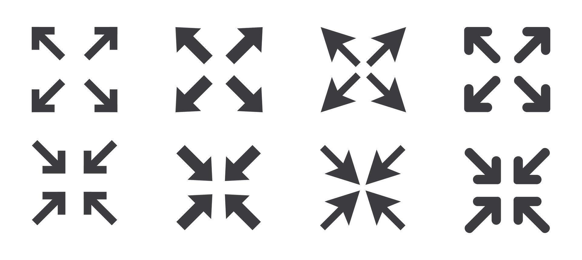 Full screen icon interface menu cursor bitton, application size control pointer. Web ui line navigation maximize or minimaze icon. App arrow. Enter or exit vector