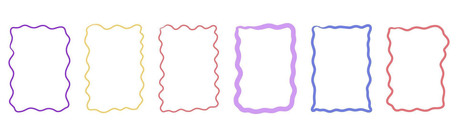 Zig zag frame border squiggle wavy set, underline brush stroke curved edges hand drawn empty tet box. Speech bubble badge jagged abstract shape. vector