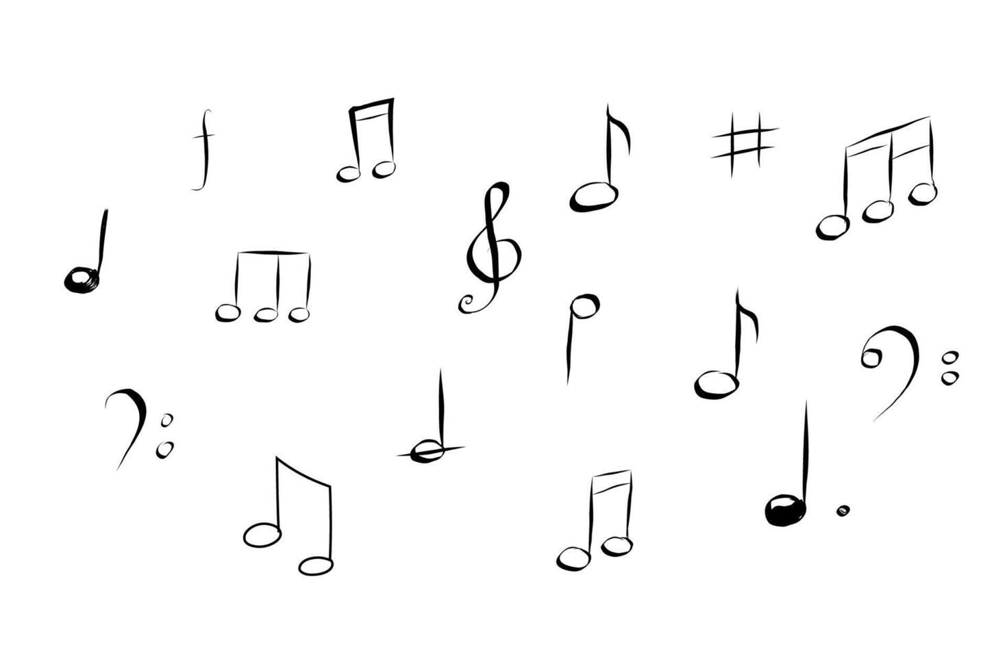 Music note hand drawn sketch silhouette, cute doodle melody. Line music elements. Simple marks, sound. vector