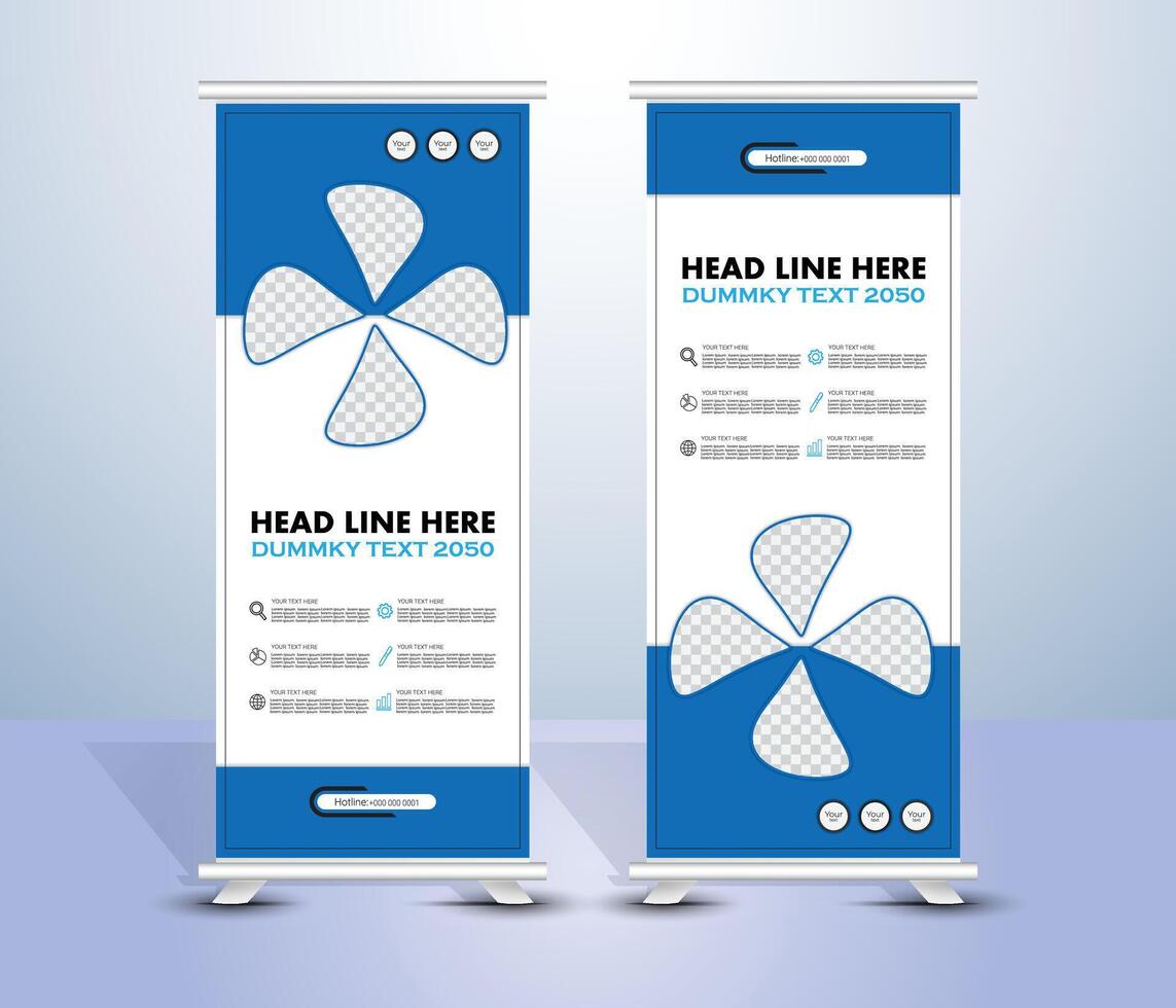 Modern stylish blue roll up banner template design vector
