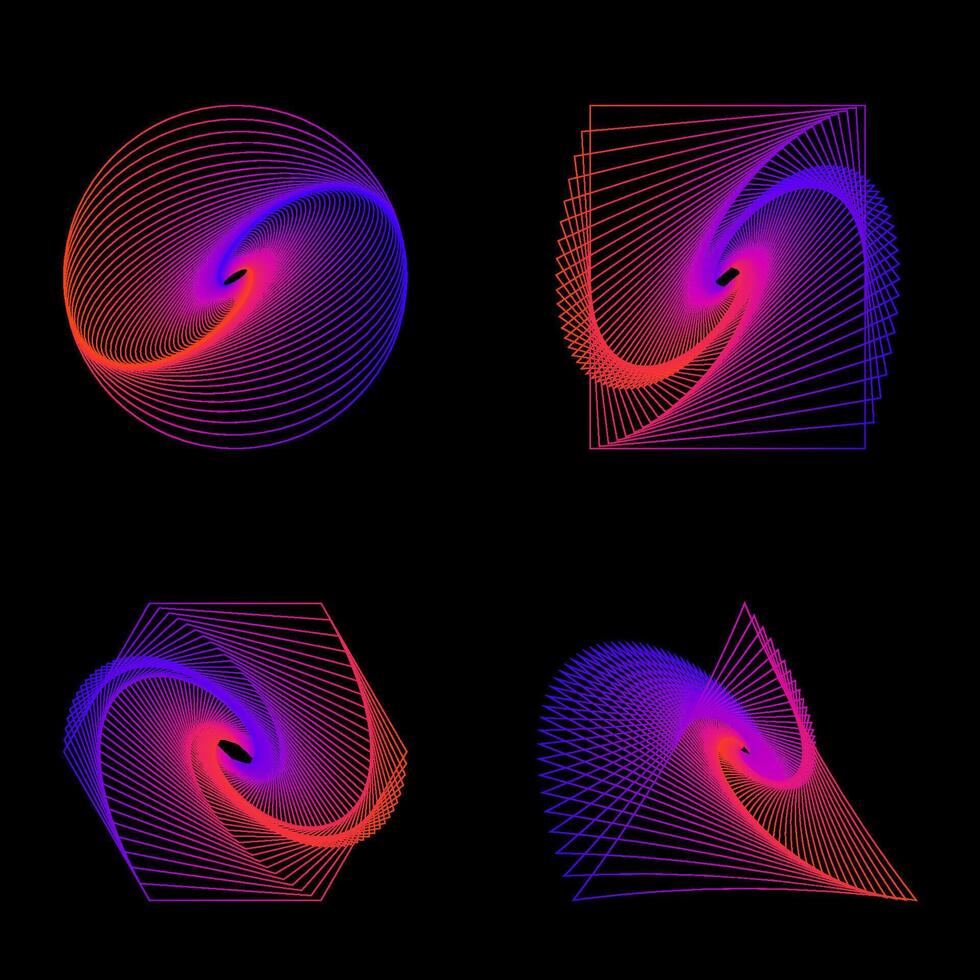 Set of Harmonograph drawings. Abstract geometric element. Mathematical chaos, spirograph vector