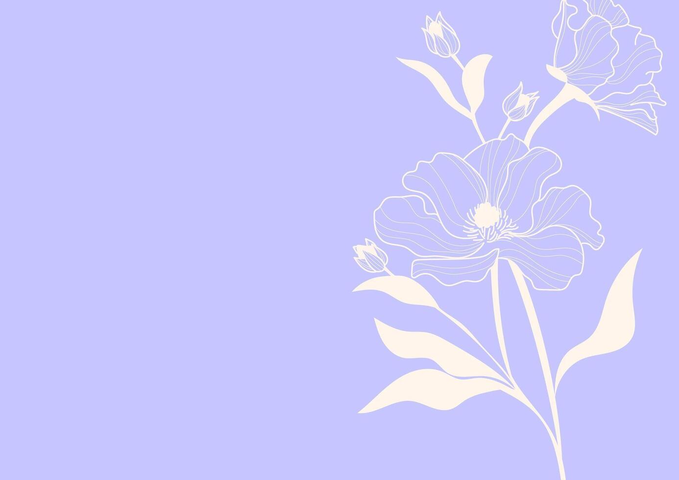 Gentle, desaturated lavender background, cover with floral, botanical elements. Pastel colors. vector