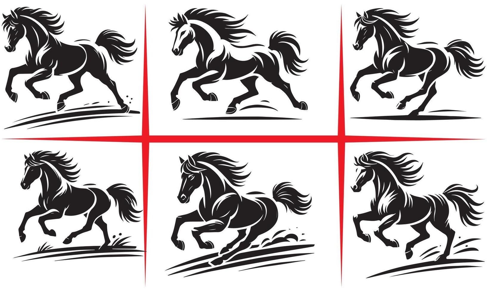 Strong Stallion Silhouette Set vector