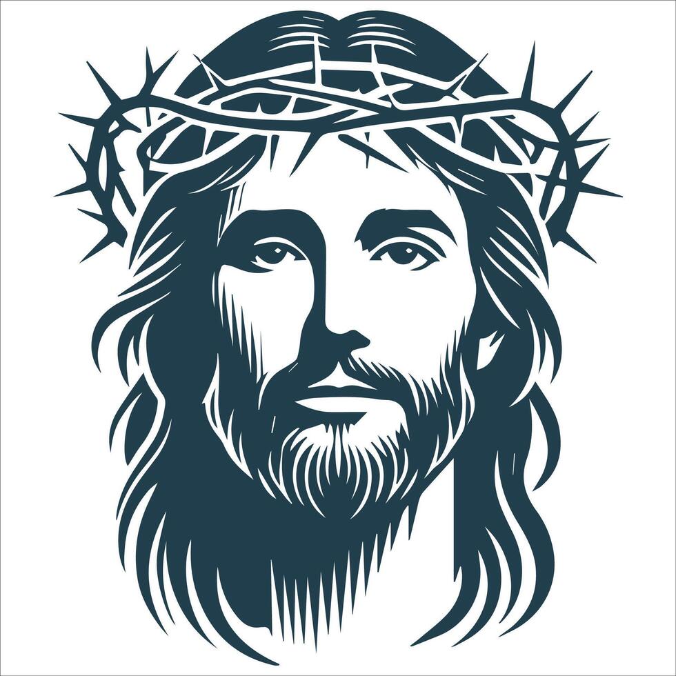 Spiritual Savior Jesus Face Silhouette vector