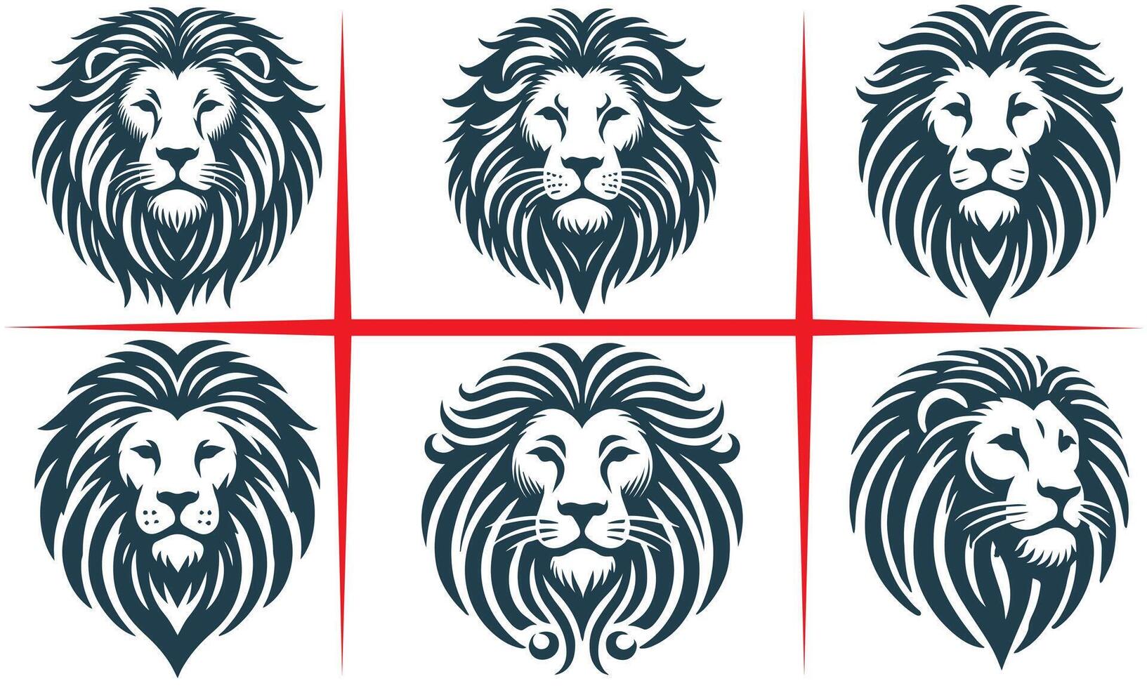 Noble Lion Silhouette head Set vector