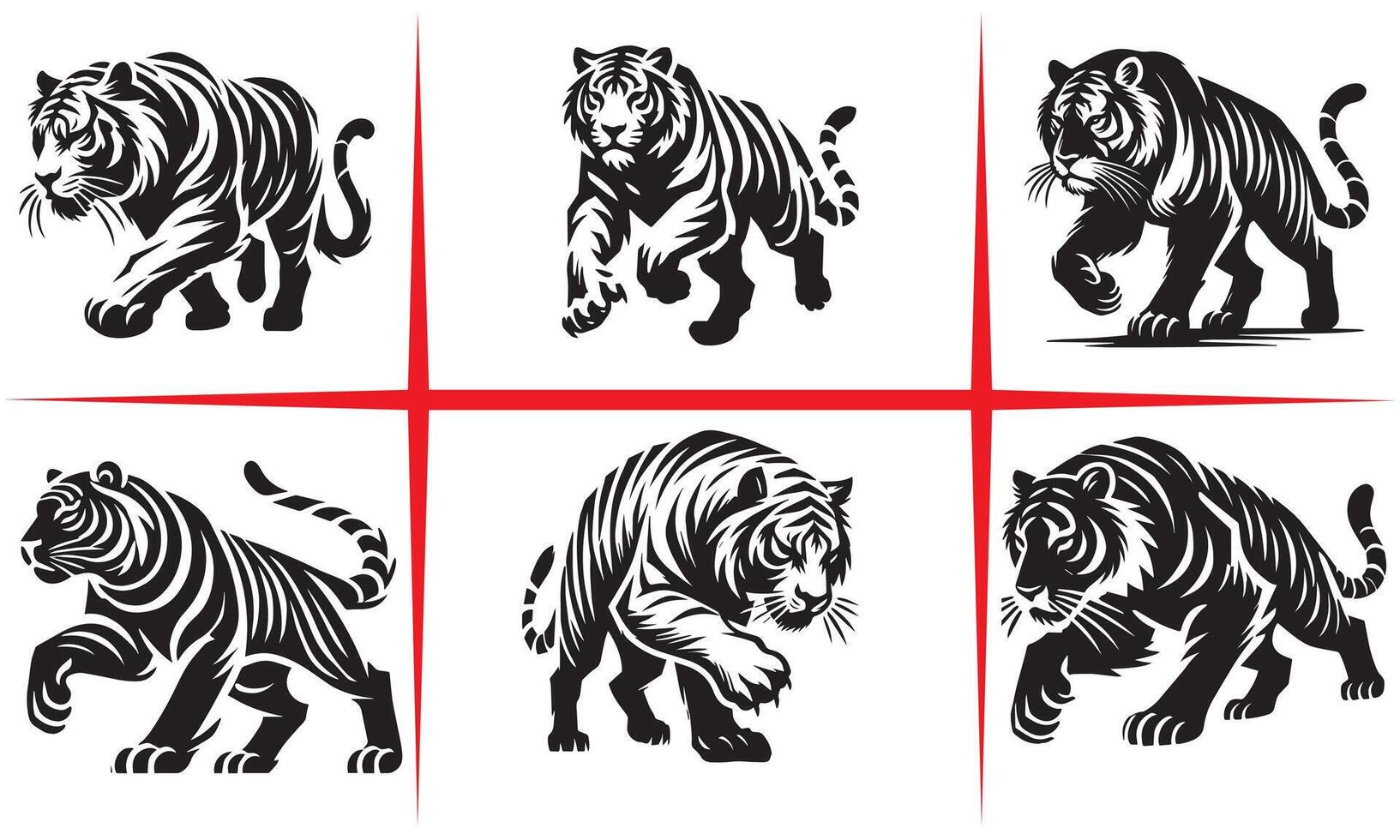 tiger silhouette set vector
